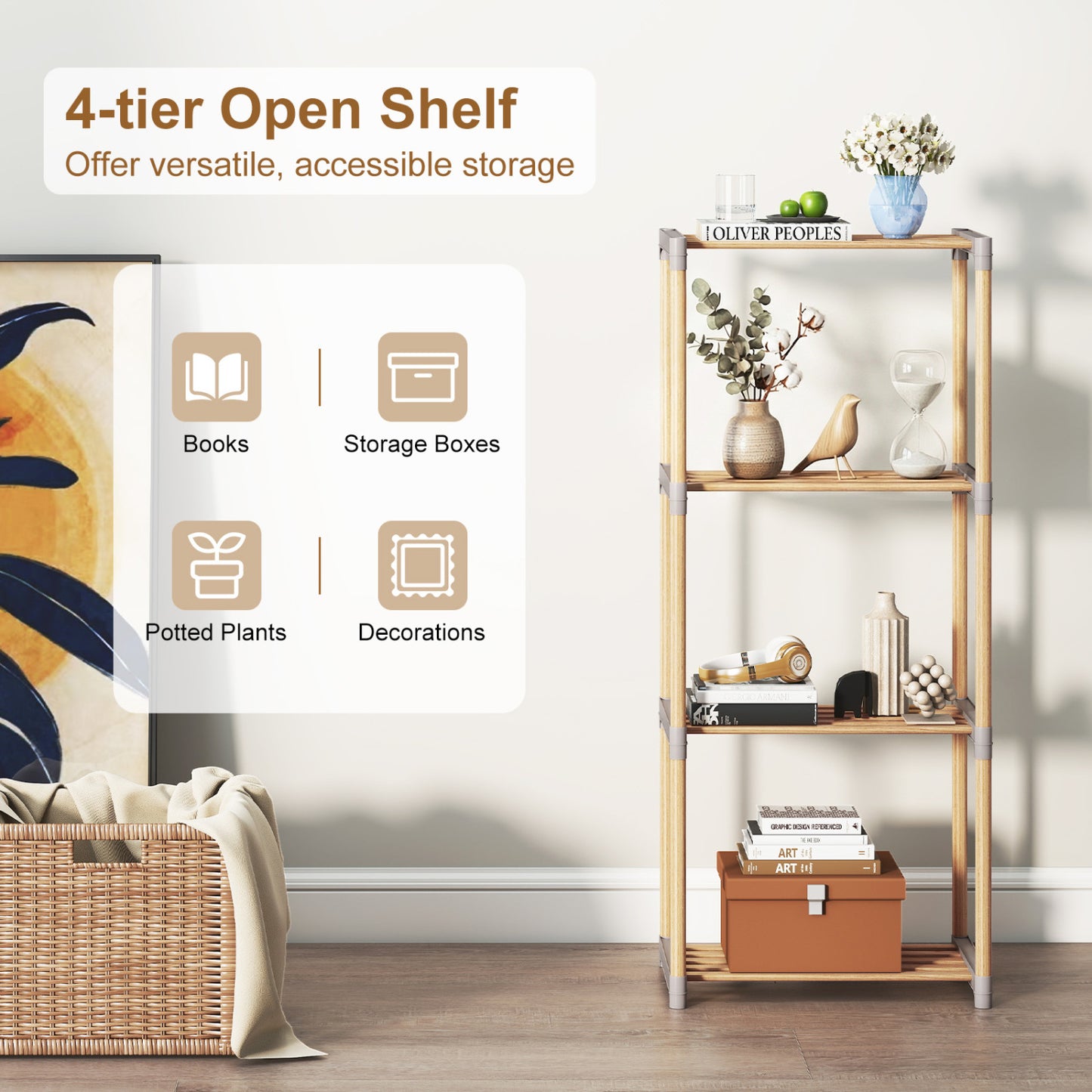 4-Tier Bookshelf With Open Shelves, Home Office Bathroom Bookcases at Gallery Canada