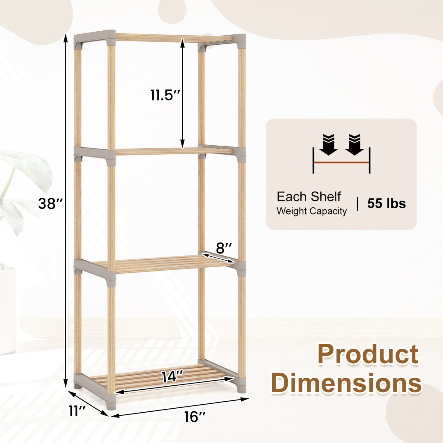 4-Tier Bookshelf With Open Shelves, Home Office Bathroom Bookcases at Gallery Canada