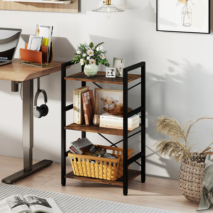 4-Tier Bookshelf, Metal Frame, Wooden Racks, Rustic Brown Bookcases at Gallery Canada