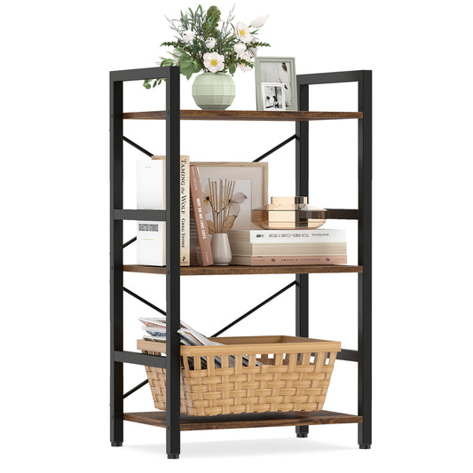 4-Tier Bookshelf, Metal Frame, Wooden Racks, Rustic Brown Bookcases Rustic Brown at Gallery Canada