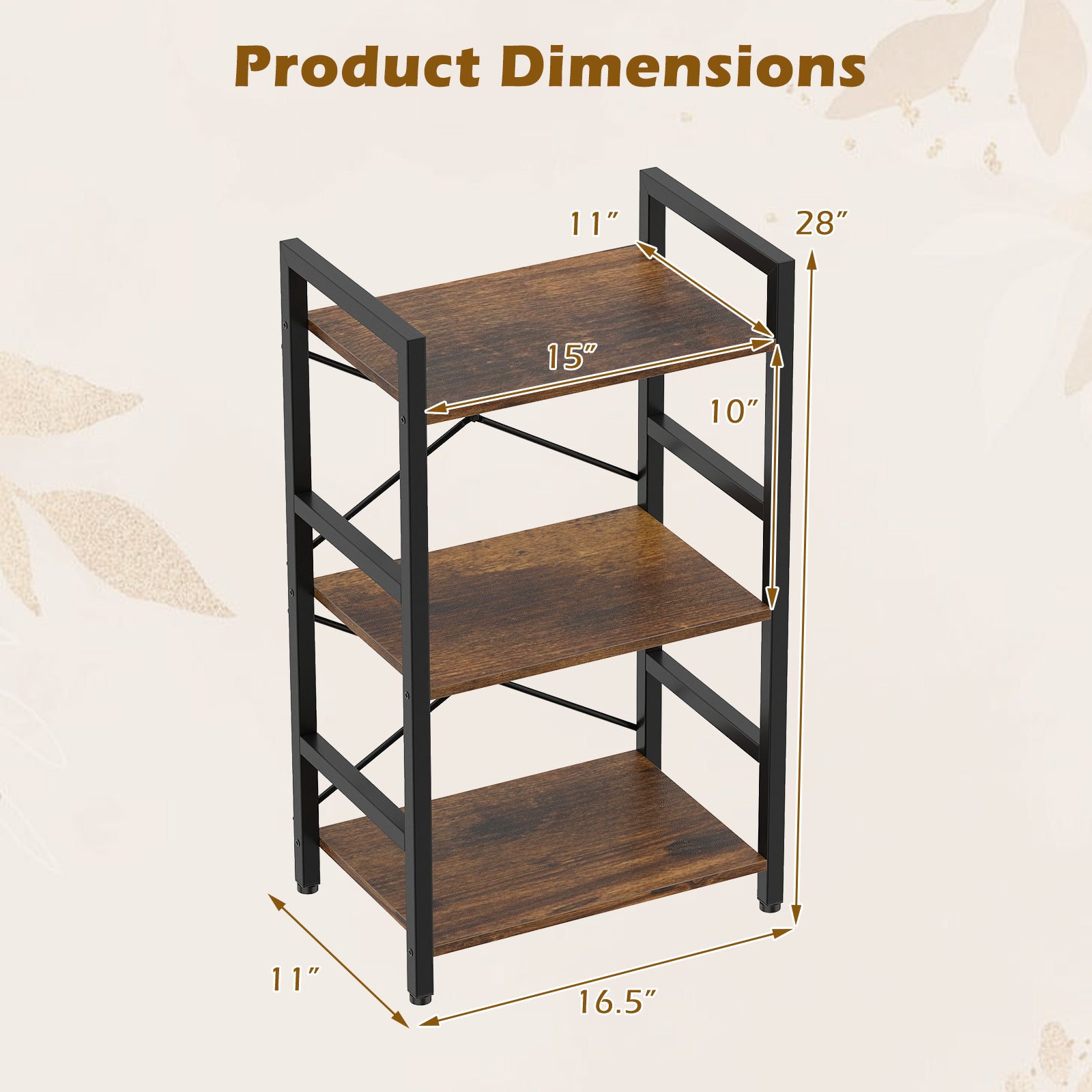 4-Tier Bookshelf, Metal Frame, Wooden Racks, Rustic Brown Bookcases at Gallery Canada