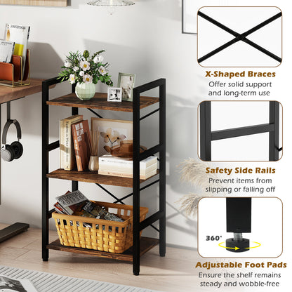 4-Tier Bookshelf, Metal Frame, Wooden Racks, Rustic Brown Bookcases at Gallery Canada