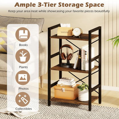 4-Tier Bookshelf, Metal Frame, Wooden Racks, Rustic Brown Bookcases at Gallery Canada