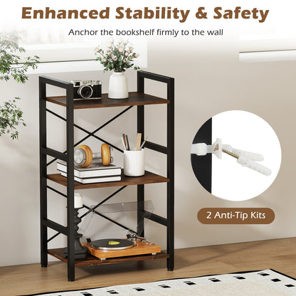 4-Tier Bookshelf, Metal Frame, Wooden Racks, Rustic Brown Bookcases at Gallery Canada