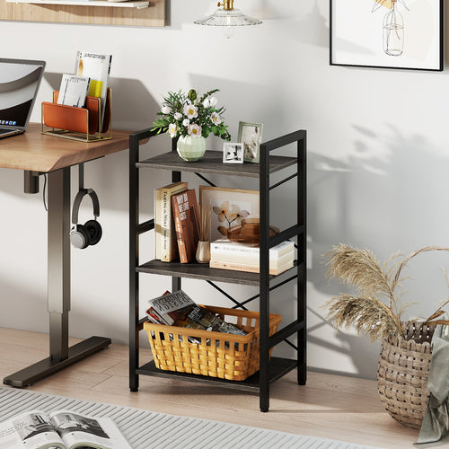 4-Tier Bookshelf, Metal Frame, Wooden Racks, For Study, Oak