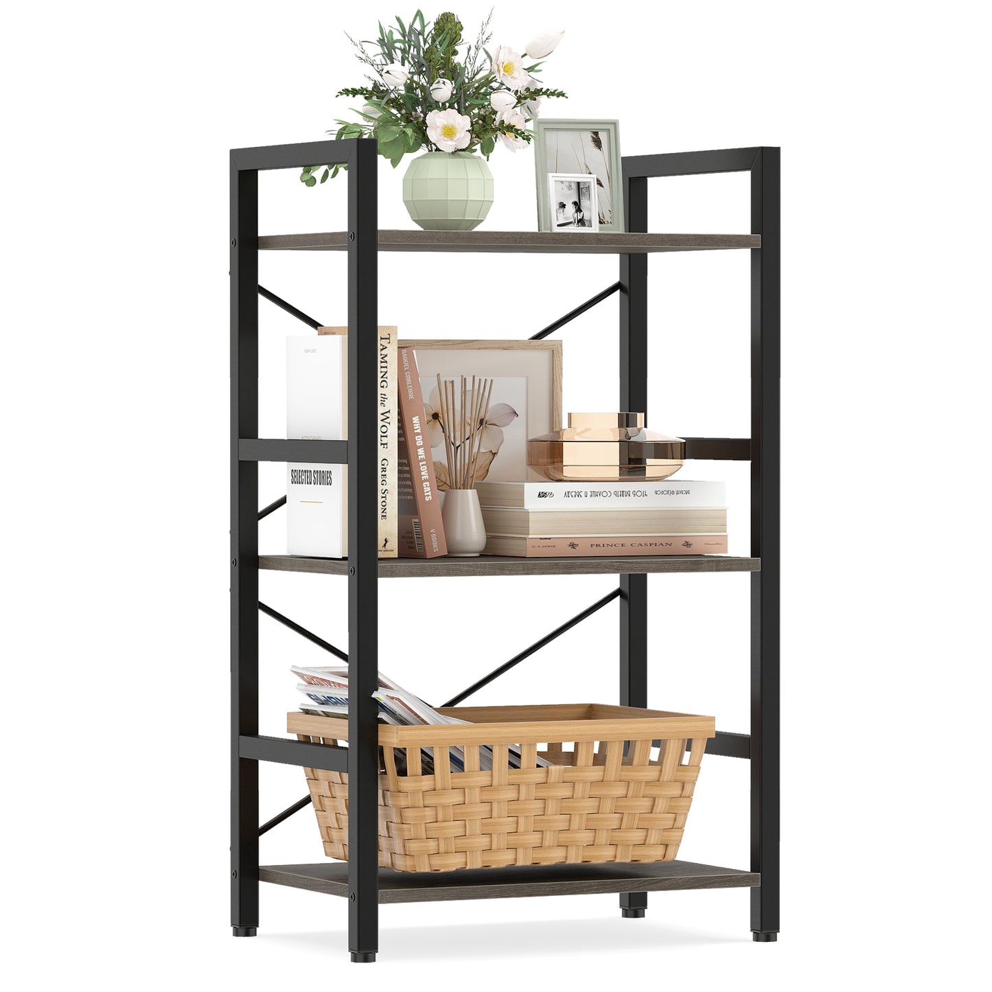 4-Tier Bookshelf, Metal Frame, Wooden Racks, For Study, Oak Bookcases Oak at Gallery Canada