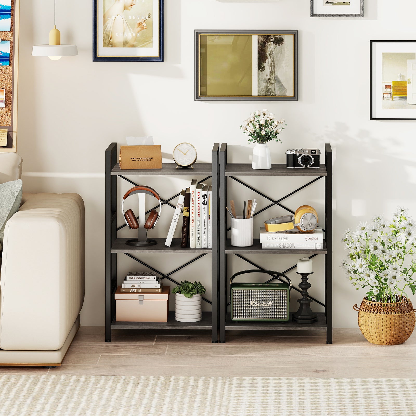 4-Tier Bookshelf, Metal Frame, Wooden Racks, For Study, Oak Bookcases at Gallery Canada