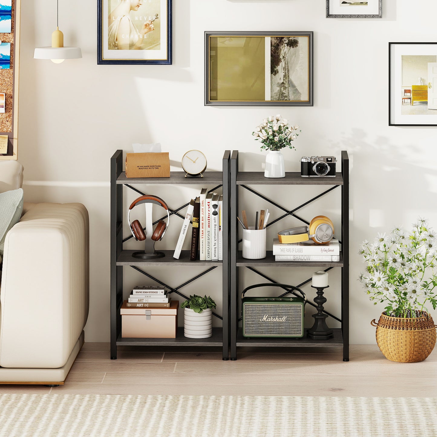 4-Tier Bookshelf, Metal Frame, Wooden Racks, For Study, Oak Bookcases at Gallery Canada