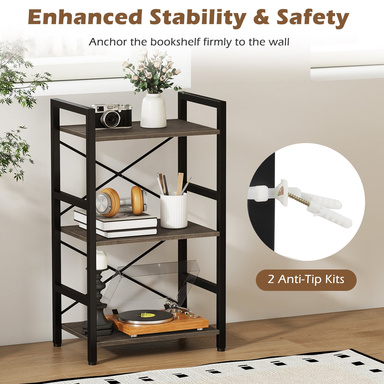 4-Tier Bookshelf, Metal Frame, Wooden Racks, For Study, Oak Bookcases at Gallery Canada
