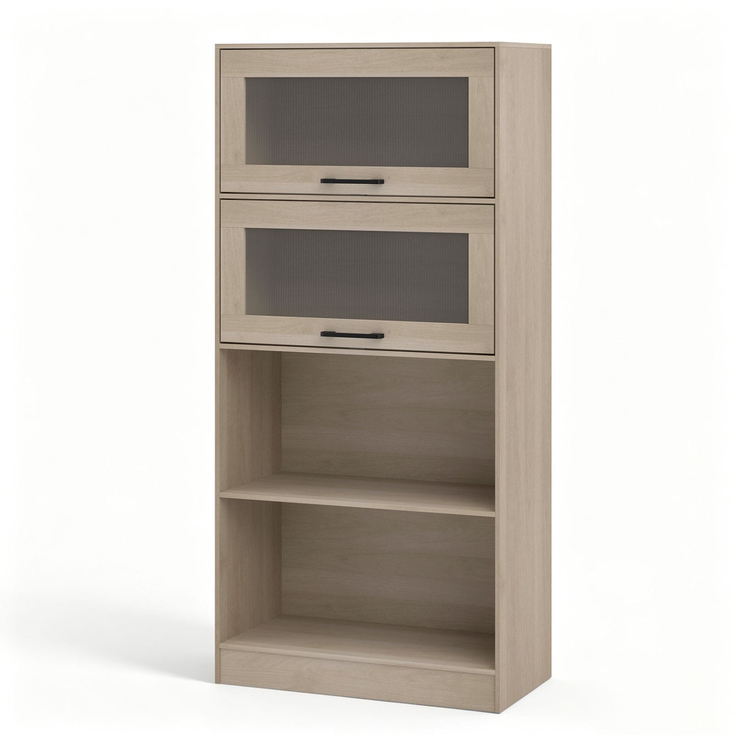 4-Tier Bookshelf with Storage Cabinets and Open Compartments, Natural Bookcases Natural at Gallery Canada