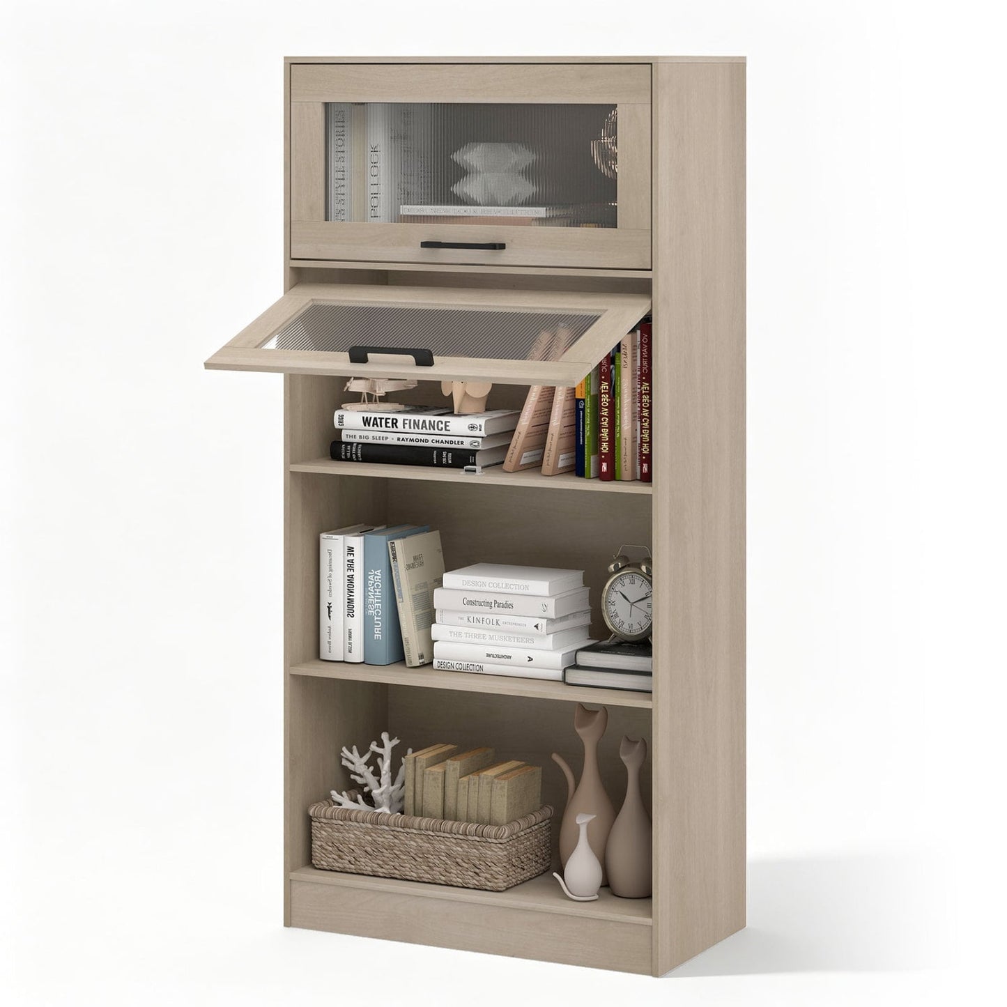 4-Tier Bookshelf with Storage Cabinets and Open Compartments, Natural Bookcases at Gallery Canada