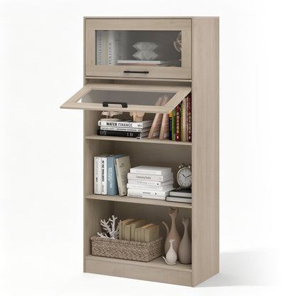 4-Tier Bookshelf with Storage Cabinets and Open Compartments, Natural Bookcases at Gallery Canada