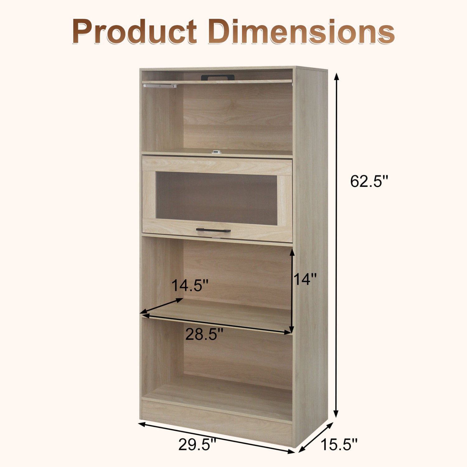 4-Tier Bookshelf with Storage Cabinets and Open Compartments, Natural Bookcases at Gallery Canada