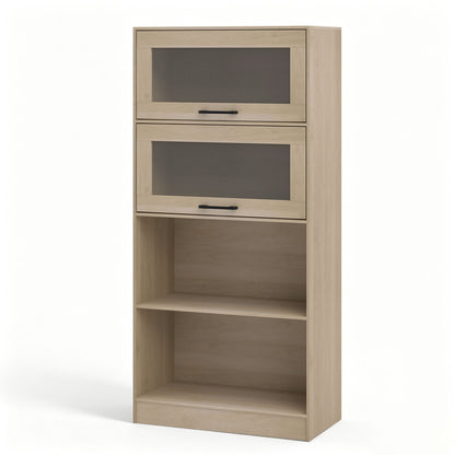 4-Tier Bookshelf with Storage Cabinets and Open Compartments, Natural Bookcases at Gallery Canada