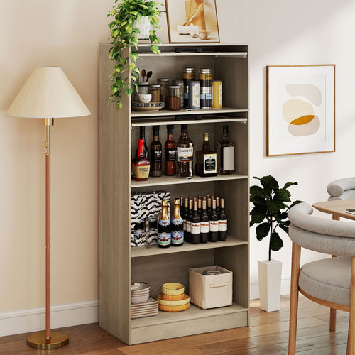 4-Tier Bookshelf with Storage Cabinets and Open Compartments, Natural