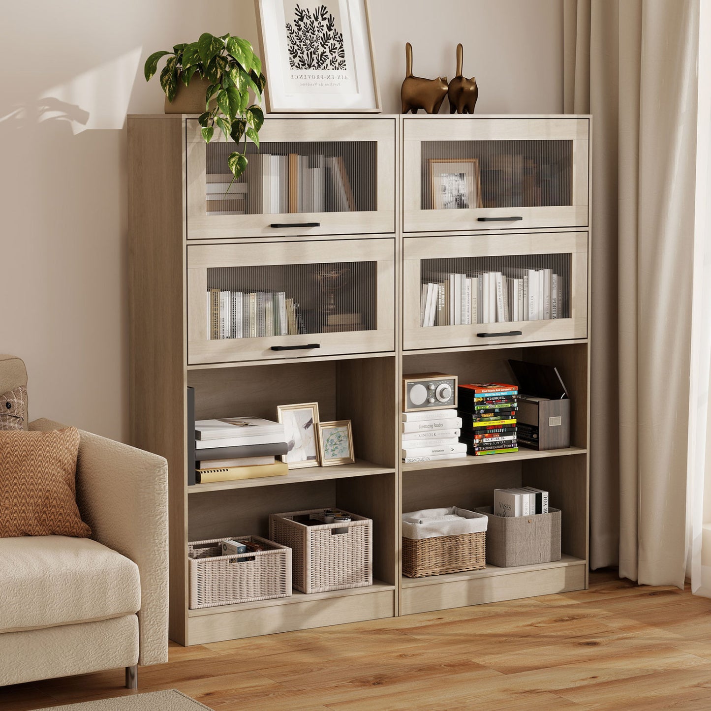 4-Tier Bookshelf with Storage Cabinets and Open Compartments, Natural Bookcases at Gallery Canada