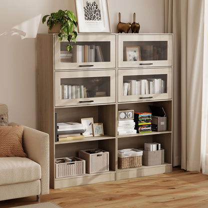 4-Tier Bookshelf with Storage Cabinets and Open Compartments, Natural Bookcases at Gallery Canada