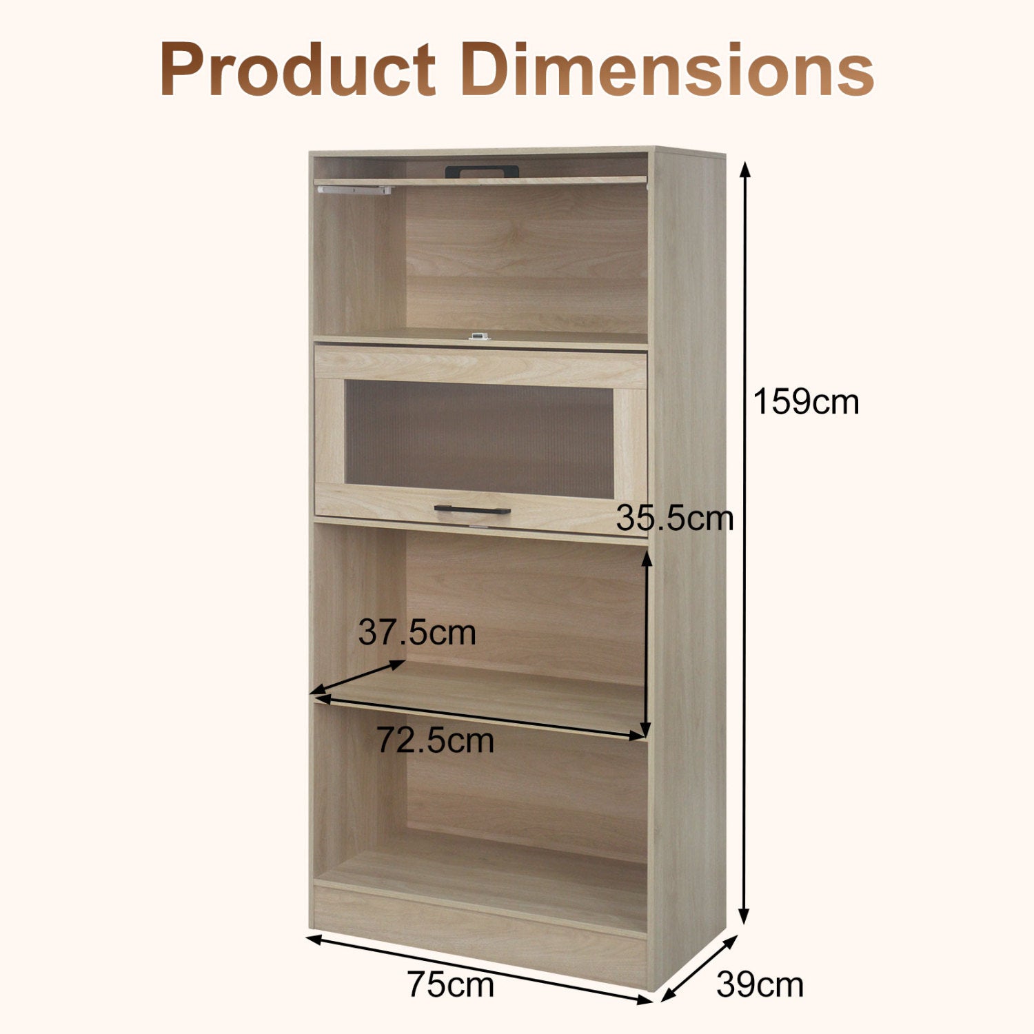 4-Tier Bookshelf with Storage Cabinets and Open Compartments, Natural Bookcases at Gallery Canada
