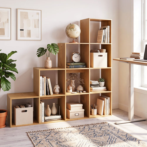 4-Tier Bookshelf, with Anti-Tipping Kits, Natural