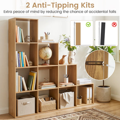 Bibliothèque à 4 étagères, avec kits anti-basculement, Naturel
