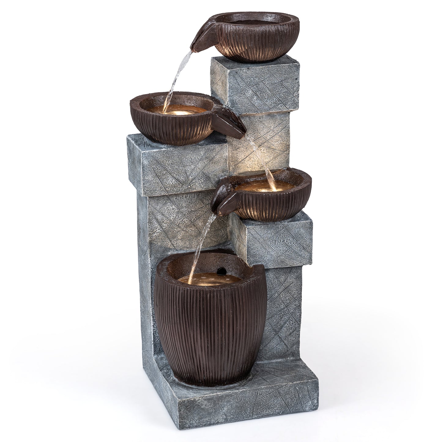 4-Tier Cascading Bowl Outdoor Water Fountain With LED Lights Outdoor Decor Options at Gallery Canada