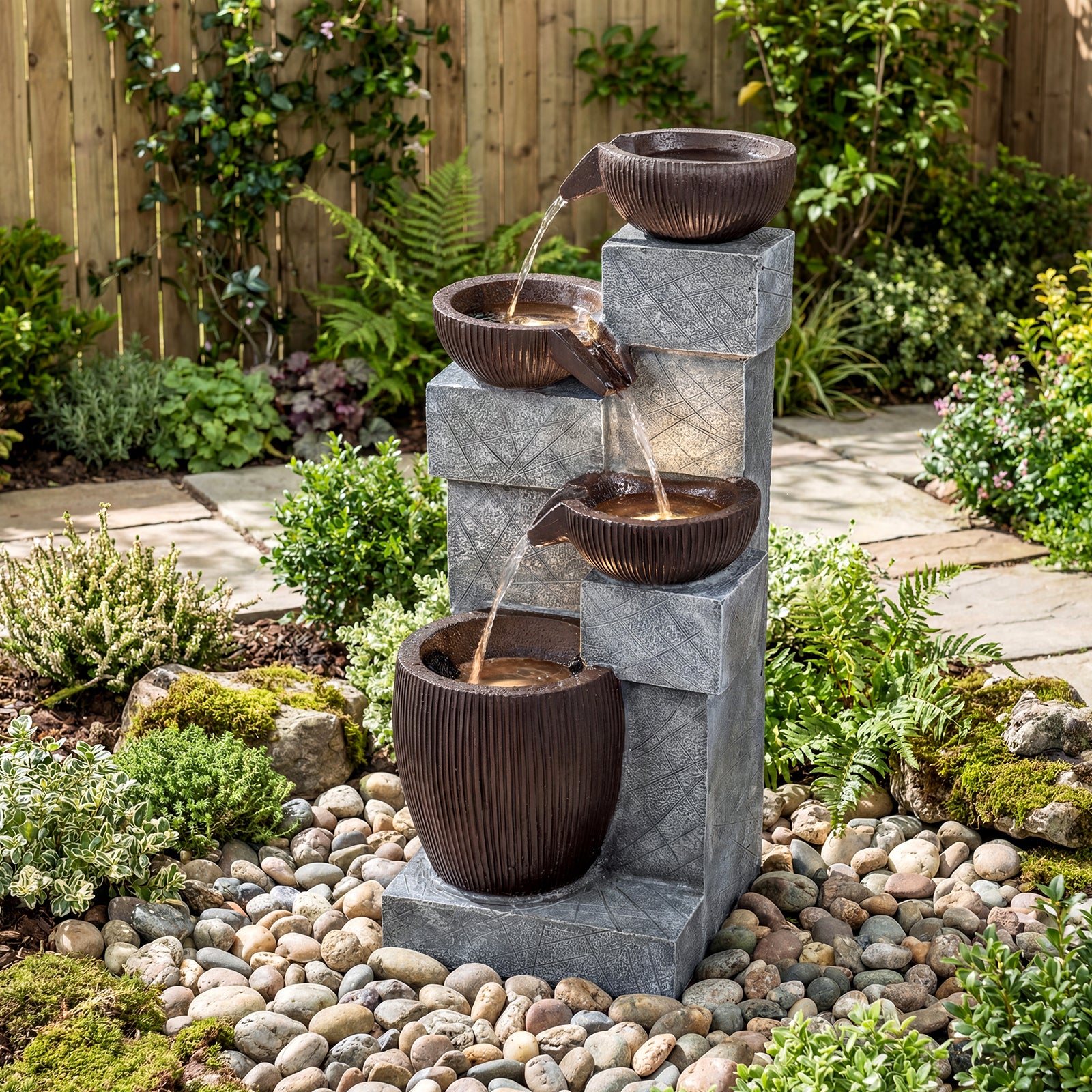 4-Tier Cascading Bowl Outdoor Water Fountain With LED Lights Outdoor Decor at Gallery Canada