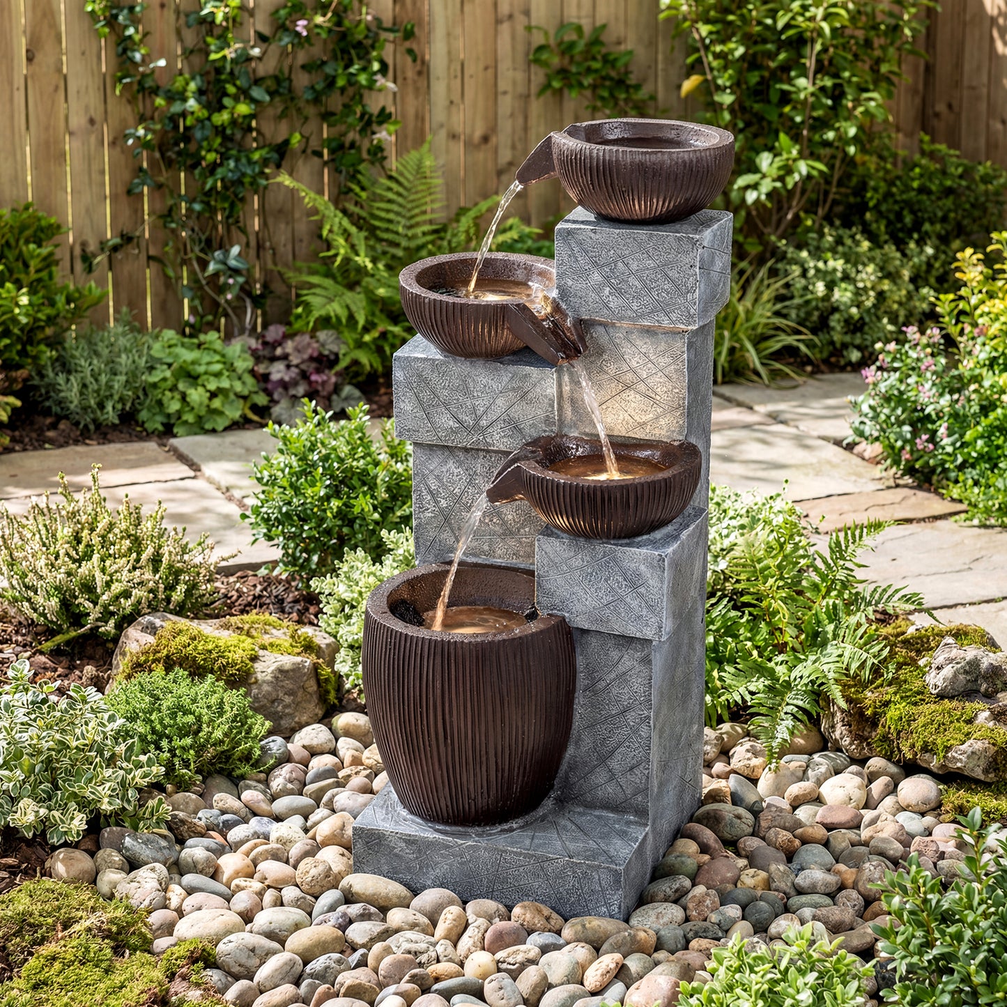 4-Tier Cascading Bowl Outdoor Water Fountain With LED Lights Outdoor Decor at Gallery Canada
