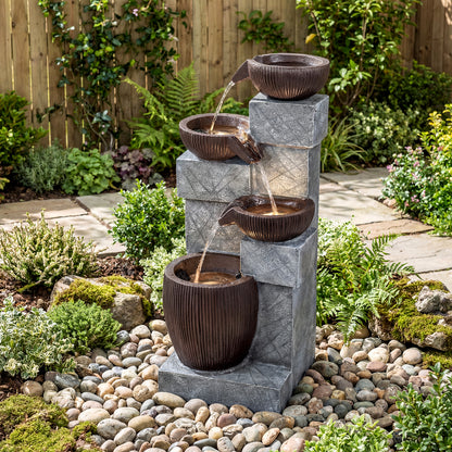 4-Tier Cascading Bowl Outdoor Water Fountain With LED Lights Outdoor Decor at Gallery Canada