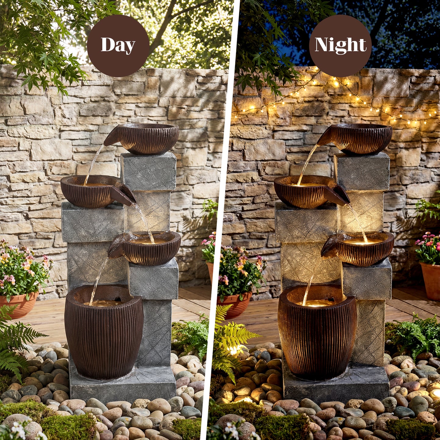 4-Tier Cascading Bowl Outdoor Water Fountain With LED Lights Outdoor Decor at Gallery Canada