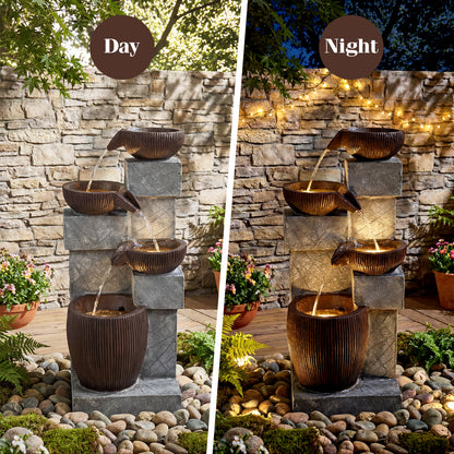 4-Tier Cascading Bowl Outdoor Water Fountain With LED Lights Outdoor Decor at Gallery Canada
