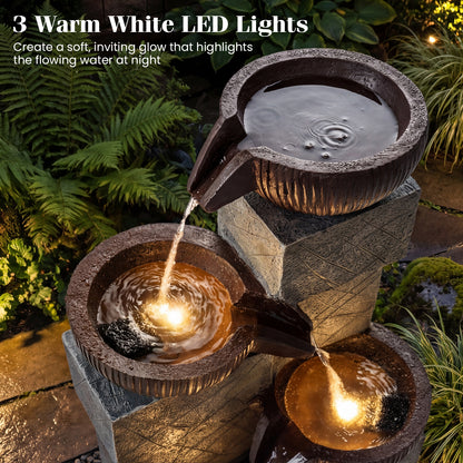 4-Tier Cascading Bowl Outdoor Water Fountain With LED Lights Outdoor Decor at Gallery Canada