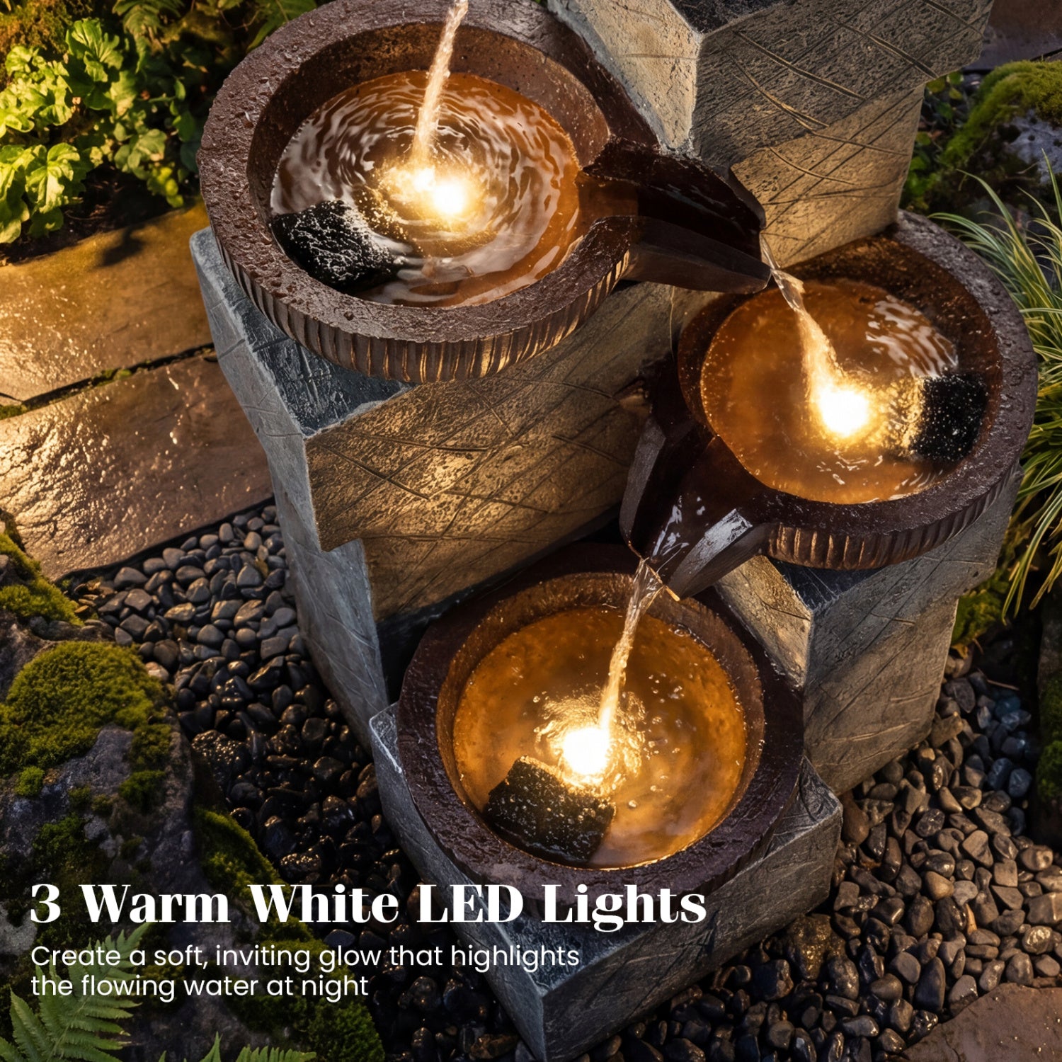 4-Tier Cascading Bowl Outdoor Water Fountain With LED Lights Outdoor Decor at Gallery Canada