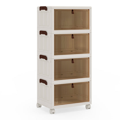 4-Tier Collapsible Shoe Box, Lid Doors, Lockable Wheels, White Shoe Racks & Storage Benches at Gallery Canada