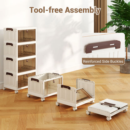 4-Tier Collapsible Shoe Box, Lid Doors, Lockable Wheels, White Shoe Racks & Storage Benches at Gallery Canada