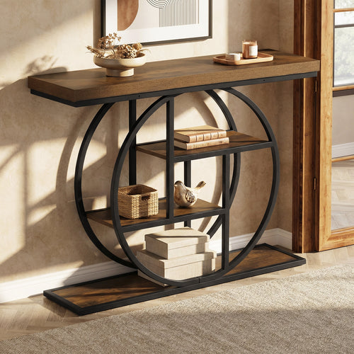 4-Tier Console Table, 41 Inches, Storage Shelves, Brown