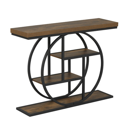 4-Tier Console Table, 41 Inches, Storage Shelves, Brown