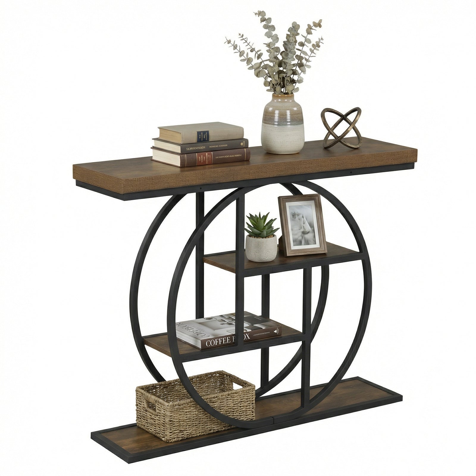 4-Tier Console Table, 41 Inches, Storage Shelves, Brown Console Tables at Gallery Canada