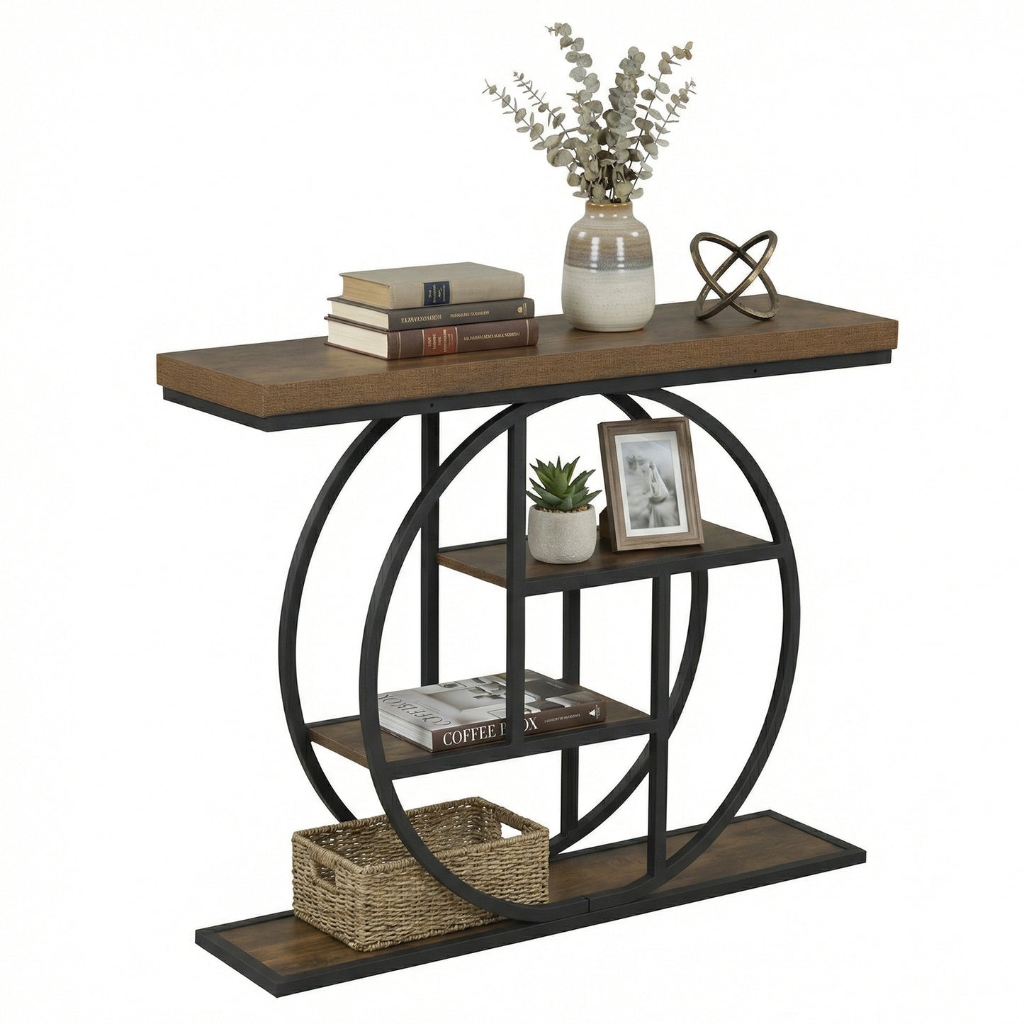 4-Tier Console Table, 41 Inches, Storage Shelves, Brown Console Tables at Gallery Canada