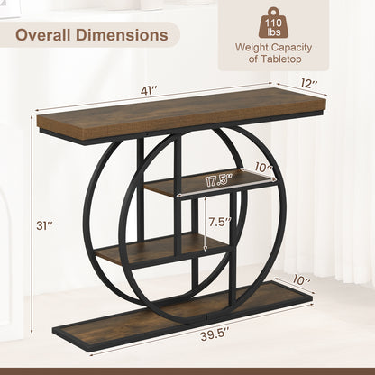 4-Tier Console Table, 41 Inches, Storage Shelves, Brown Console Tables at Gallery Canada