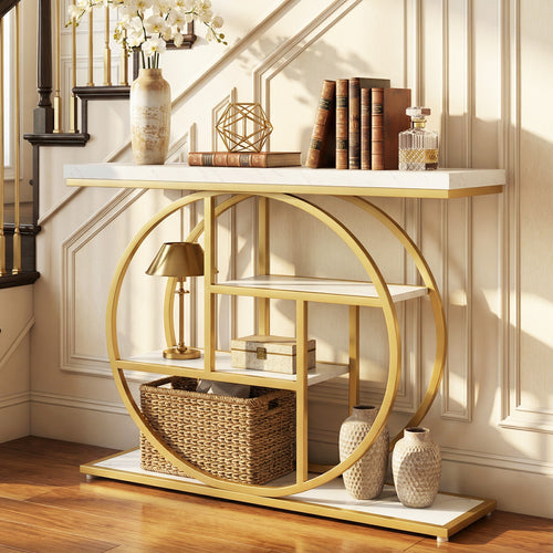 4-Tier Console Table, 41 Inches, Storage Shelves, White