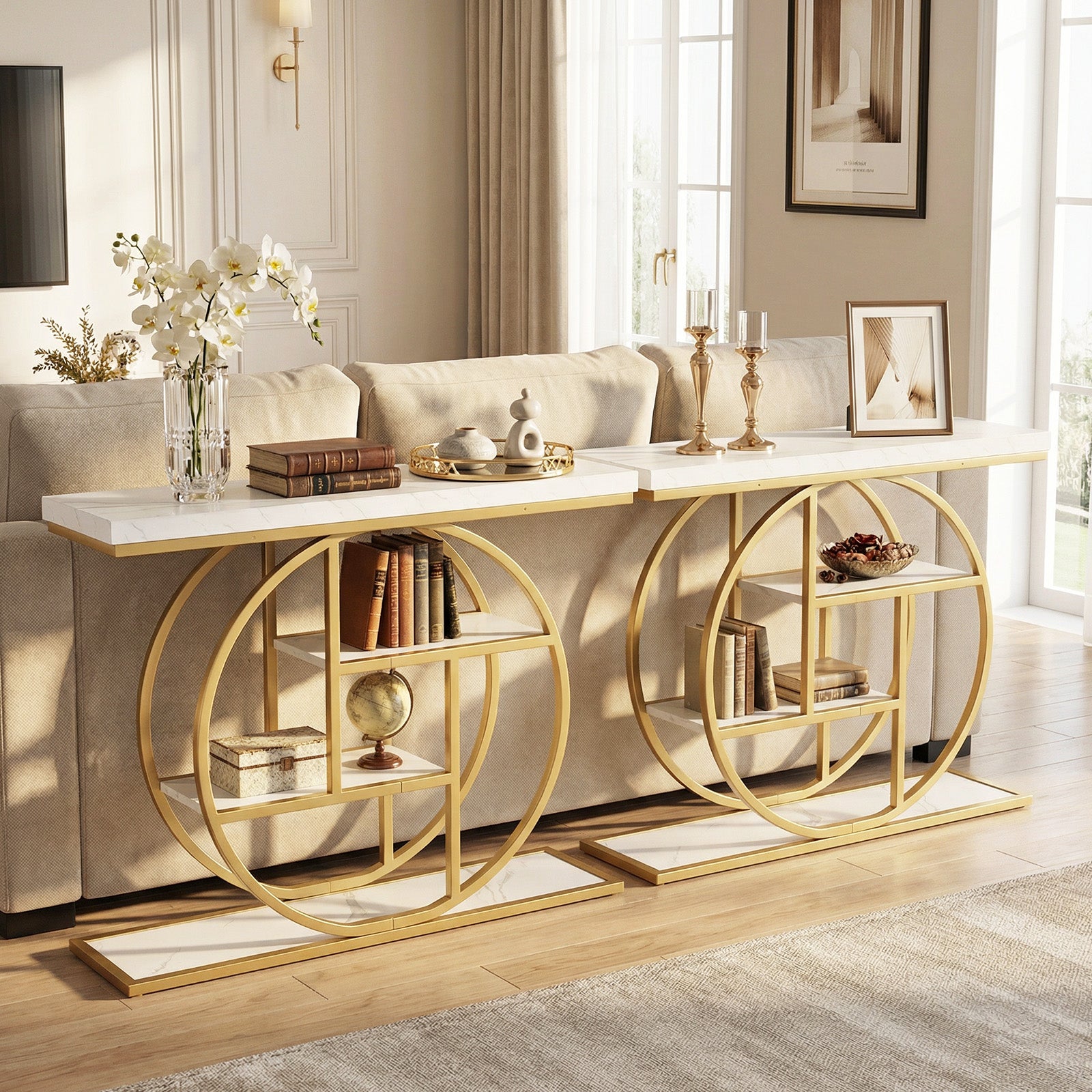 4-Tier Console Table, 41 Inches, Storage Shelves, White Console Tables at Gallery Canada