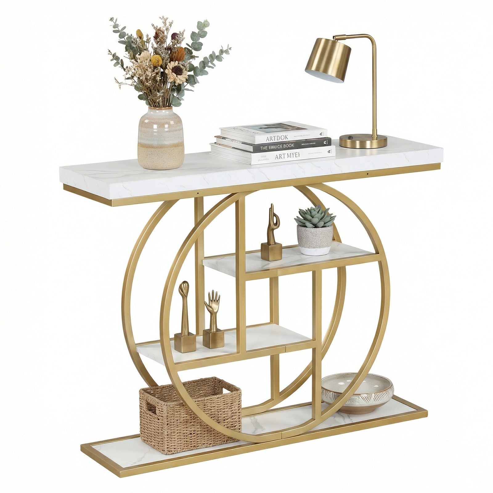 4-Tier Console Table, 41 Inches, Storage Shelves, White Console Tables at Gallery Canada