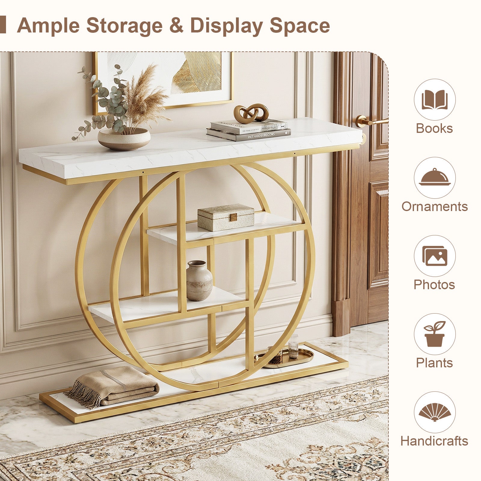 4-Tier Console Table, 41 Inches, Storage Shelves, White Console Tables at Gallery Canada