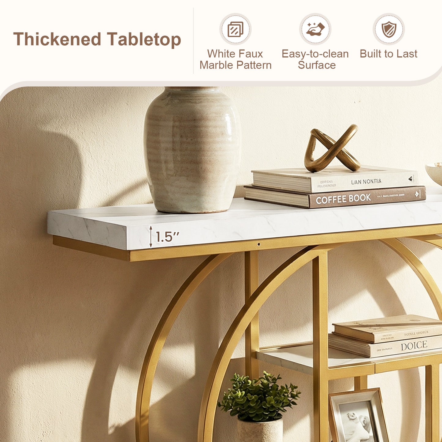 4-Tier Console Table, 41 Inches, Storage Shelves, White Console Tables at Gallery Canada