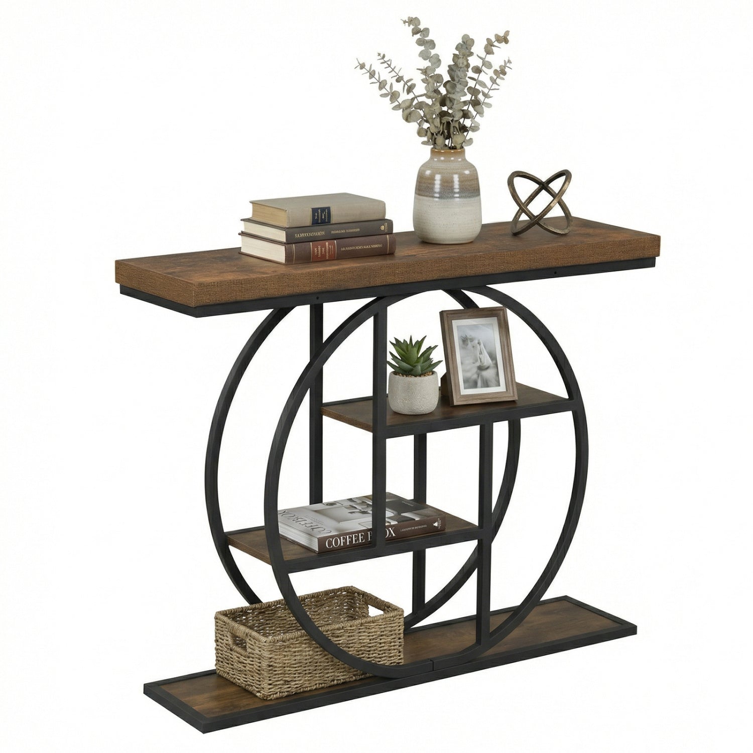 4-Tier Console Table, 41 Inches, Storage Shelves, Brown Console Tables at Gallery Canada