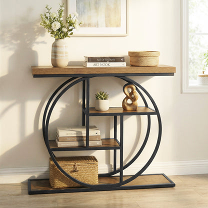 4-Tier Console Table, 41 Inches, Storage Shelves, Brown Console Tables at Gallery Canada