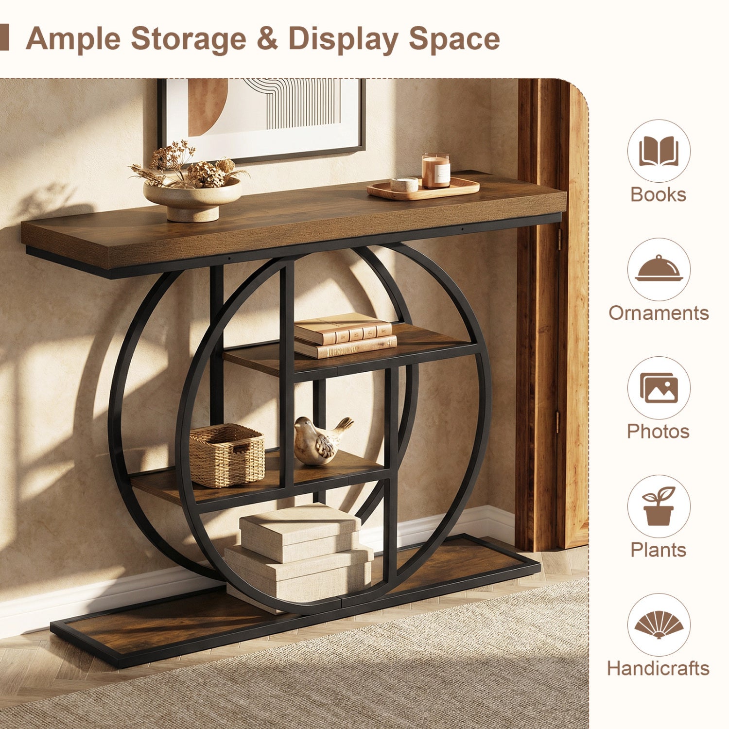 4-Tier Console Table, 41 Inches, Storage Shelves, Brown Console Tables at Gallery Canada