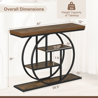 4-Tier Console Table, 41 Inches, Storage Shelves, Brown Console Tables at Gallery Canada