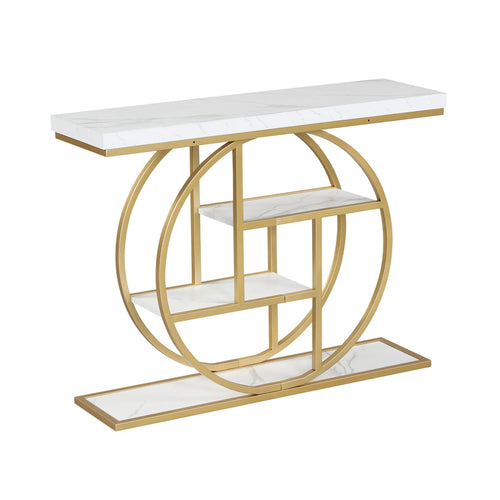 4-Tier Console Table, 41 Inches, Storage Shelves, White