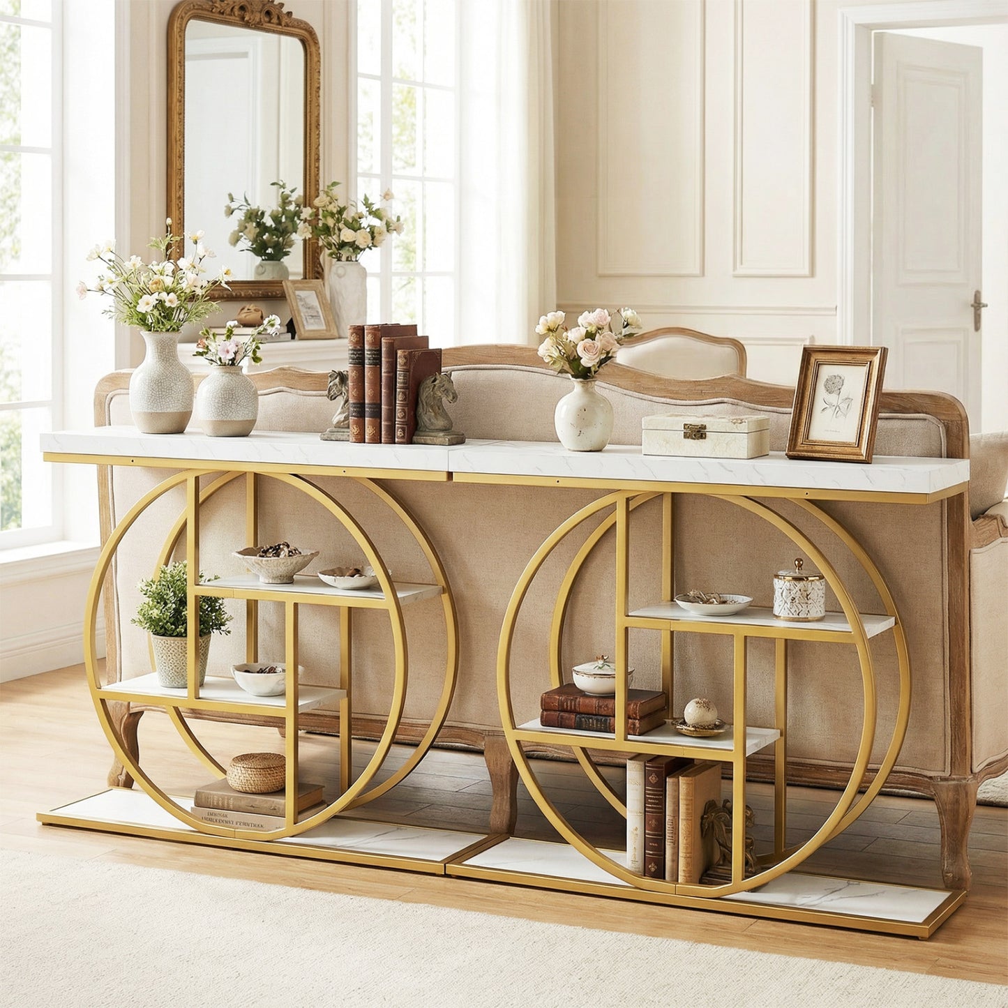 4-Tier Console Table, 41 Inches, Storage Shelves, White Console Tables at Gallery Canada